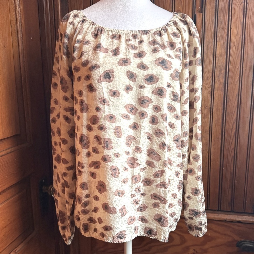 RAFAEL 100% Silk Blouse Animal Print Long Sleeve Size 14